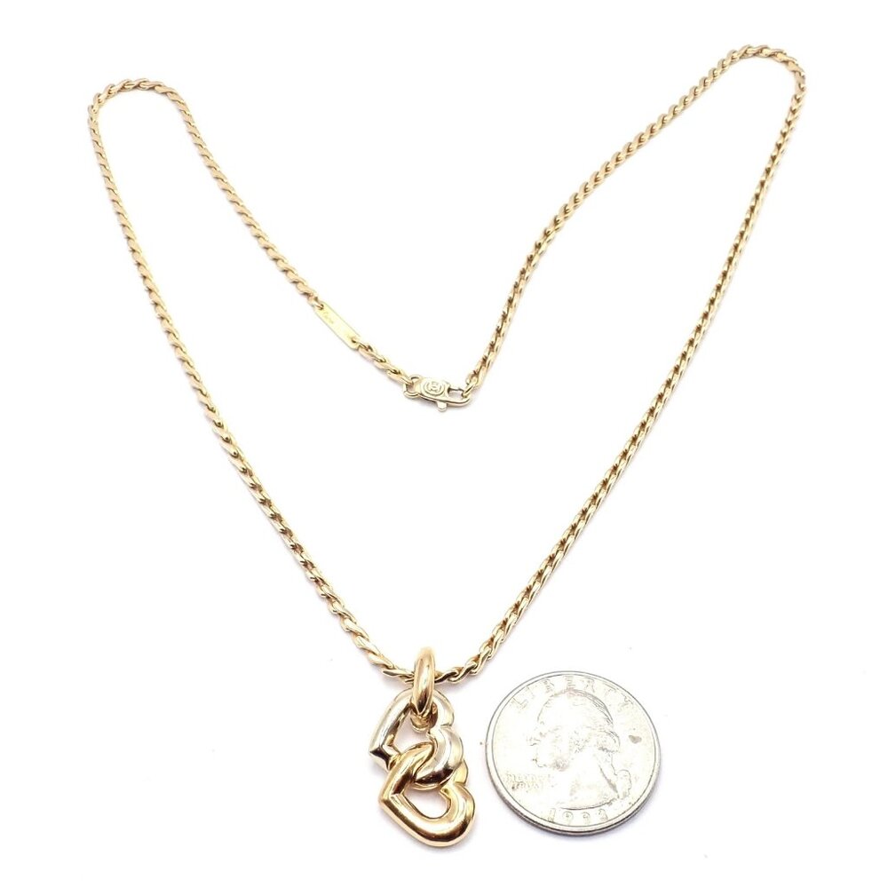 Authentic! Cartier 18k Yellow White Gold Double Heart Pendant Chain Necklace - Picture 11 of 11